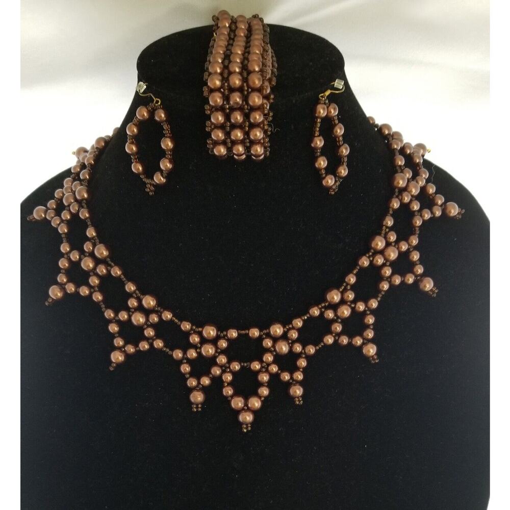 Handmade - Brown 18in Glass Bead Necklace Set